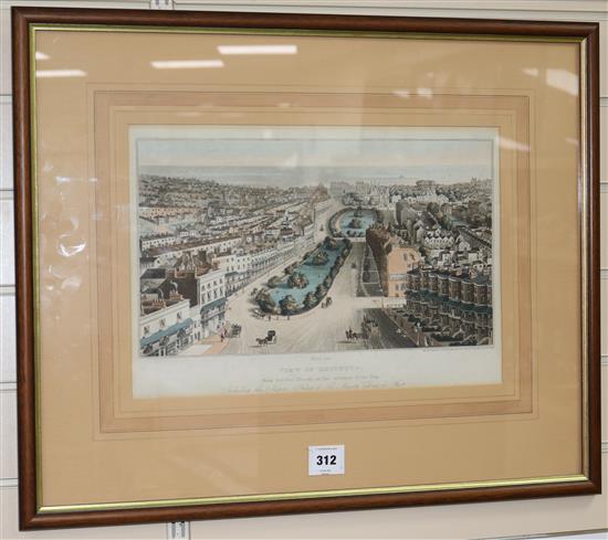 Jno. Bruce, coloured aquatint, Birds eye view of Brighton, 29 x 42cm